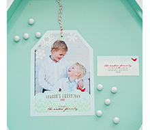 Holiday Photo Hangtag Printable Card - Winter Wonderland Chevron in Aqua Mint and Red - Signature Design